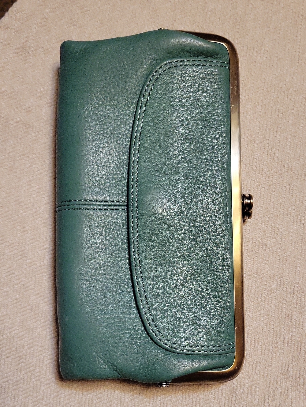 HOBO Lauren Dusty Teal/Mint Green Leather Frame Clutch Wallet